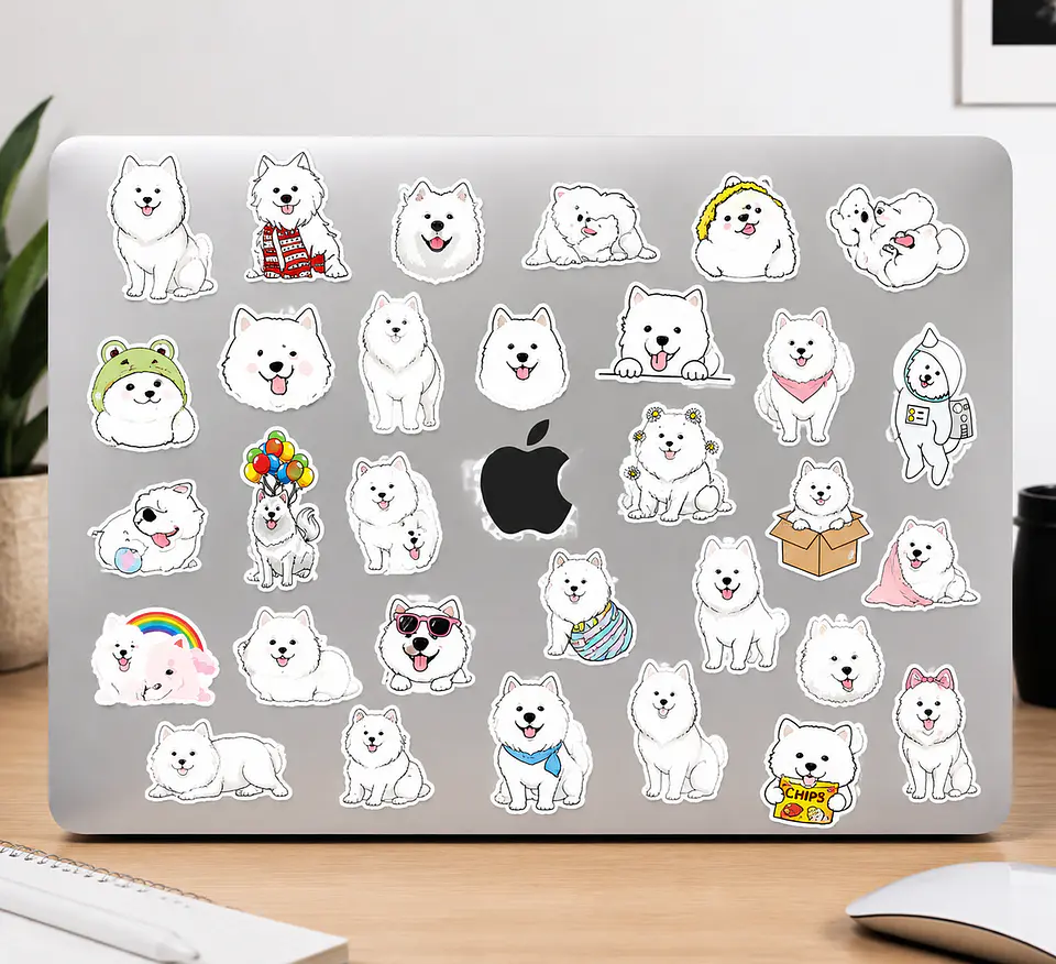Sticker perritos samoyedo para pegar en todos lados 3