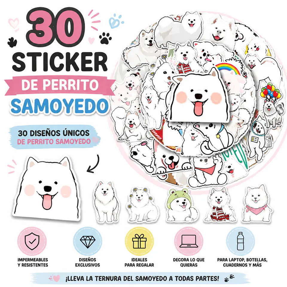 Sticker perritos samoyedo para pegar en todos lados 4