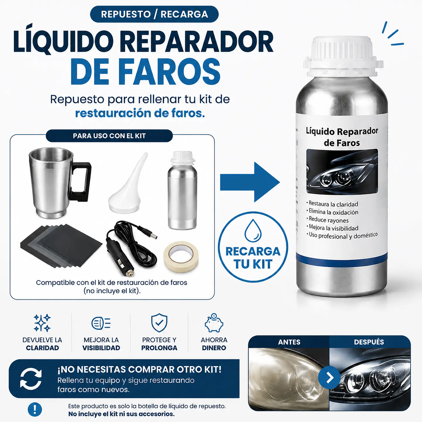 Foco Faro Auto Limpia Repara Restaura Pulir Rayones 100 Ml 2