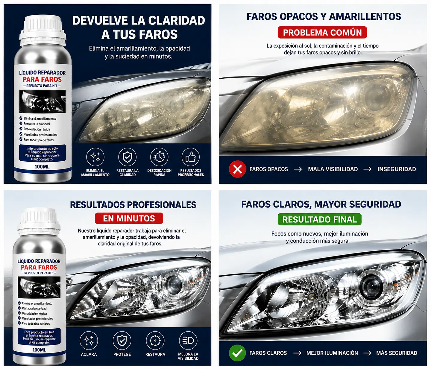 Foco Faro Auto Limpia Repara Restaura Pulir Rayones 100 Ml 4