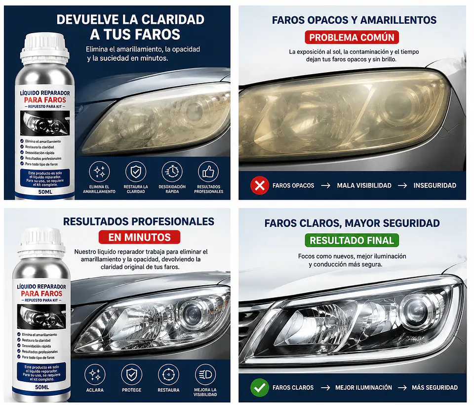 Foco Faro Auto Limpia Repara Restaura Pulir Rayones 50 Ml 3