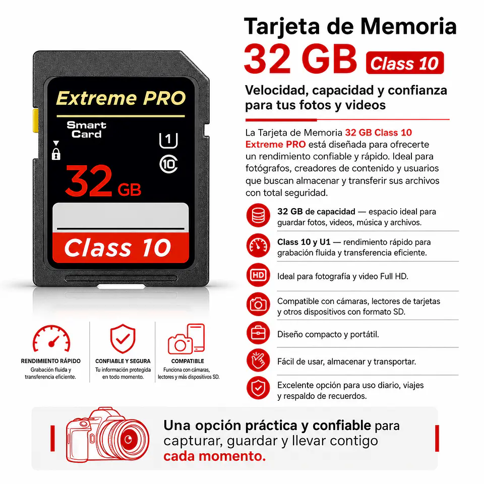 Tarjeta sd 32 gb Memoria Extreme Pro serie 10 5