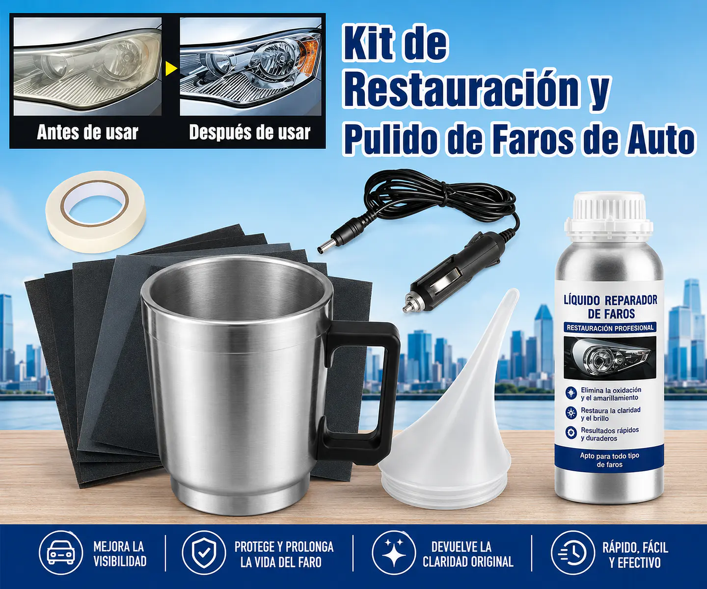 Pulidor Foco Faro Auto Limpia Repara Restaura Pulir Rayones 4