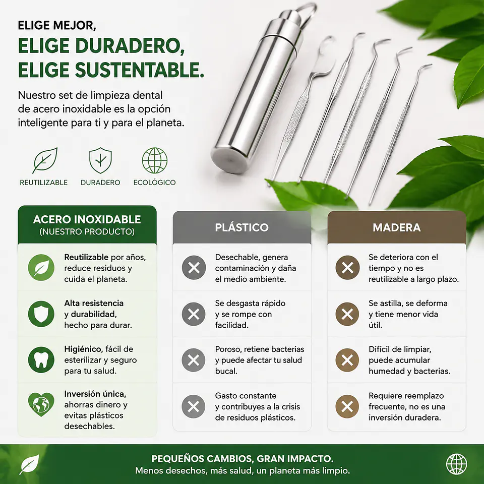 Kit limpieza dental para hilo cero inoxidable 3