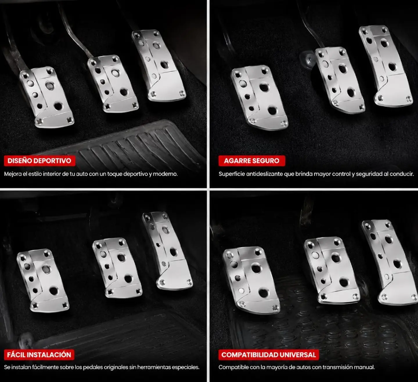 Cubrepedales Tuning Universal Racing para Auto, 3 Piezas 2
