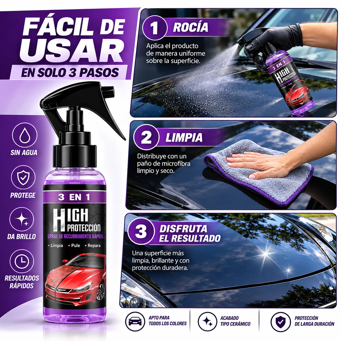 Spray De Revestimiento Cerámico Para Automóviles 3 En 1, 2 U 3