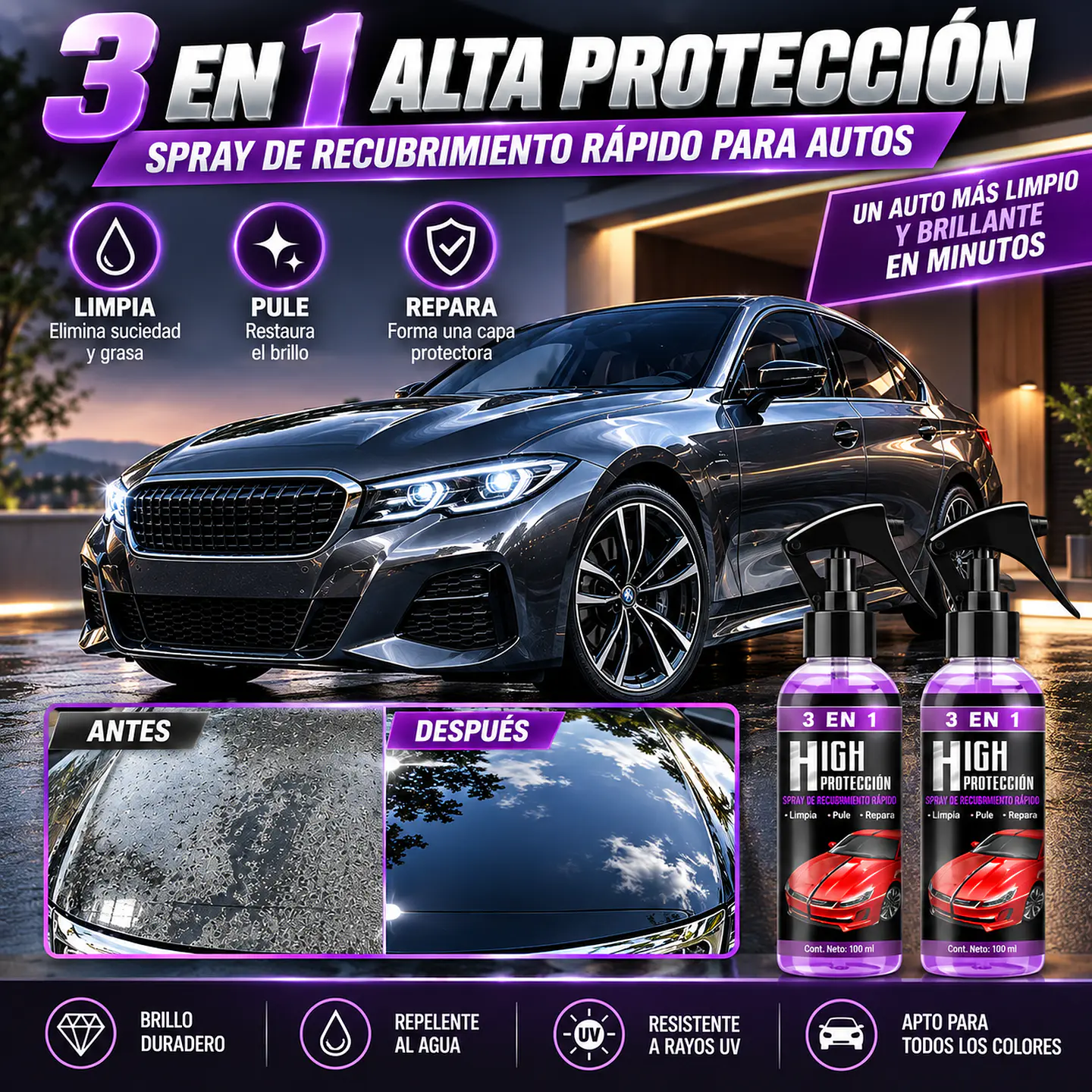 Spray De Revestimiento Cerámico Para Automóviles 3 En 1, 2 U 4