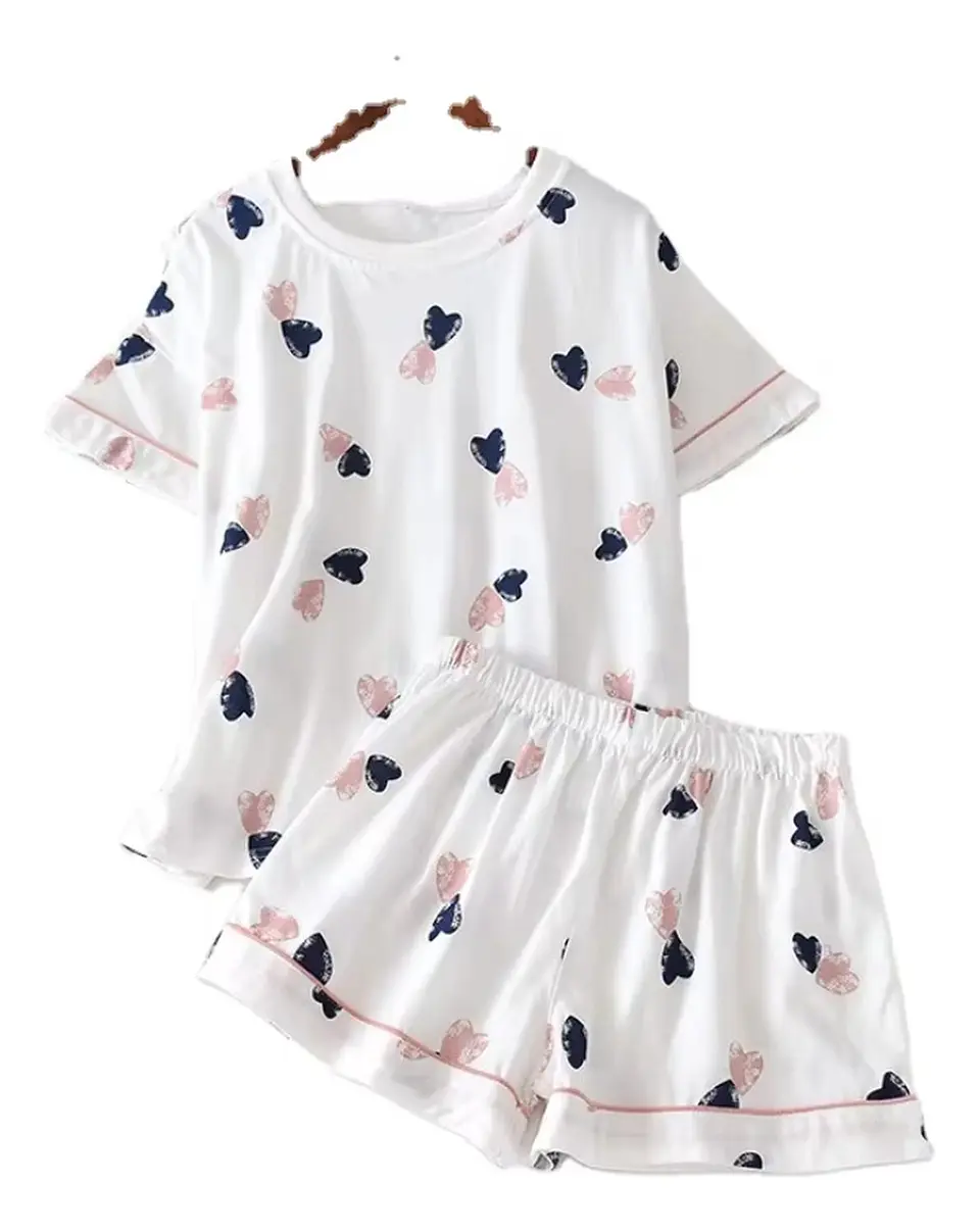 Pijama De Algodon Blanco Diseño Corazones Blanco Corazones S 1