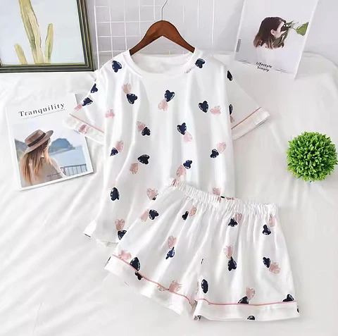 Pijama De Algodon Blanco Diseño Corazones Blanco Corazones S