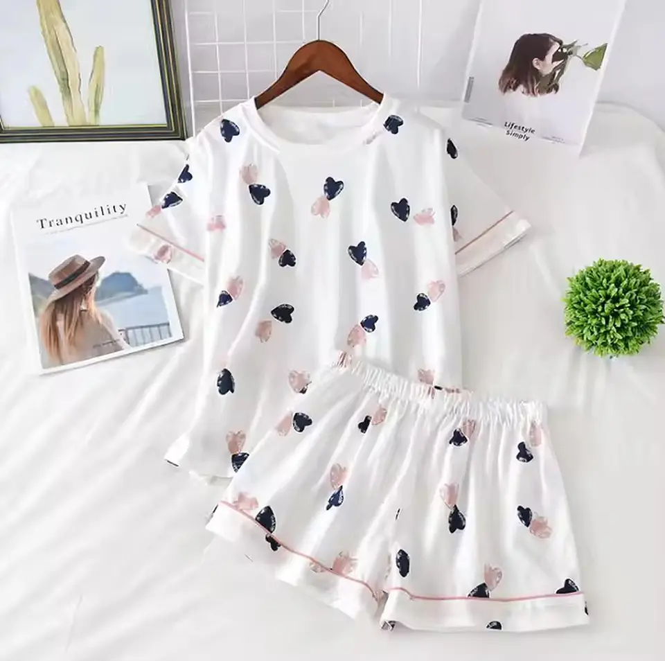 Pijama De Algodon Blanco Diseño Corazones Blanco Corazones M 2