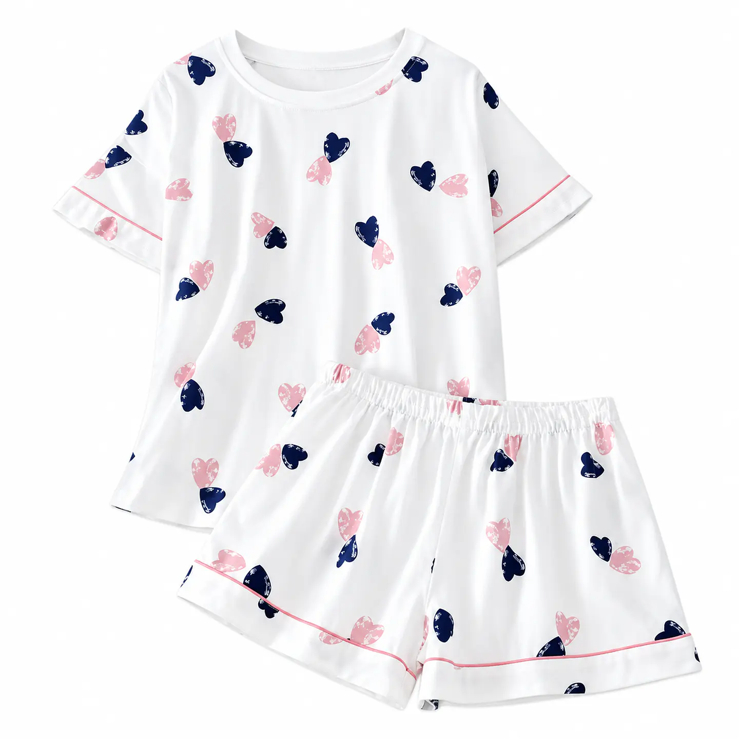 Pijama De Algodon Blanco Diseño Corazones Blanco Corazones M 6
