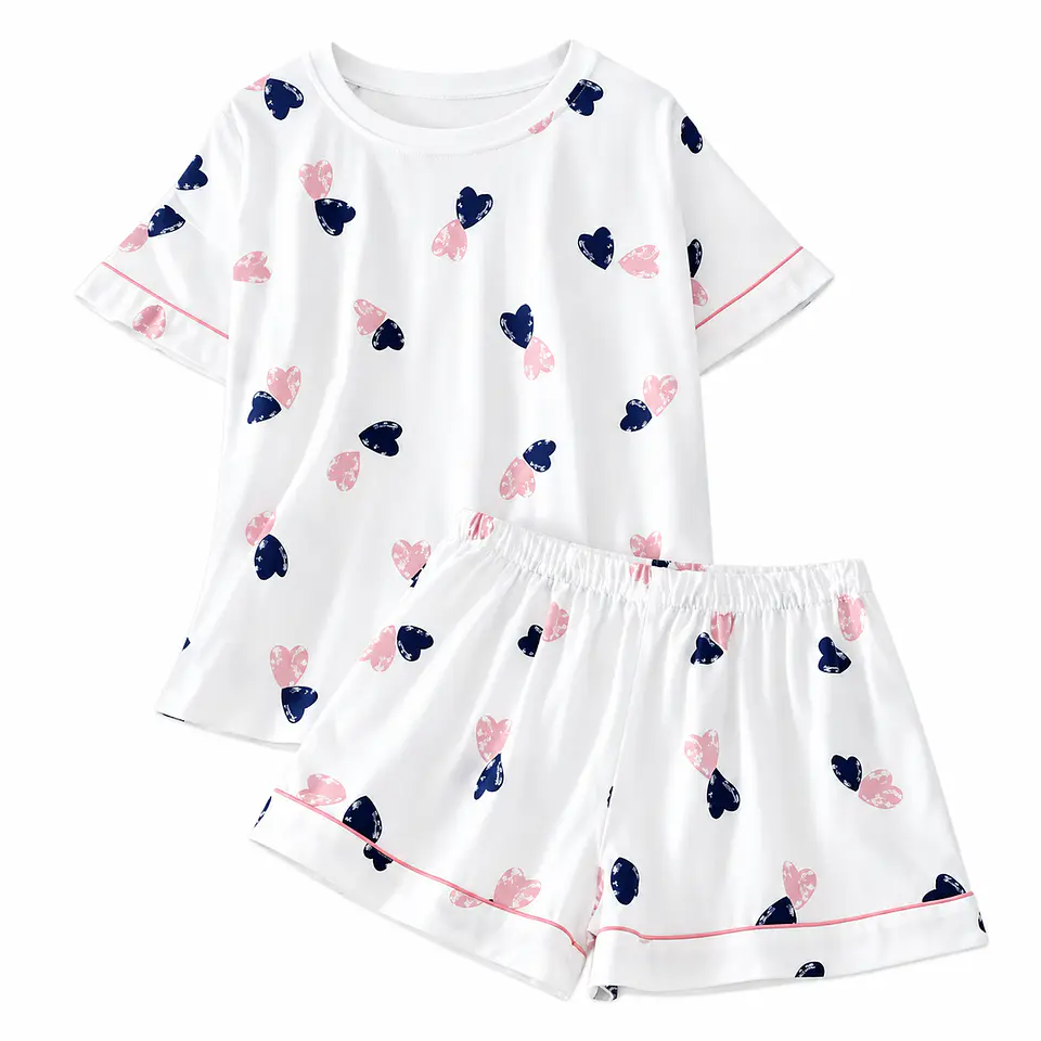 Pijama De Algodon Blanco Diseño Corazones Blanco Corazones M 6
