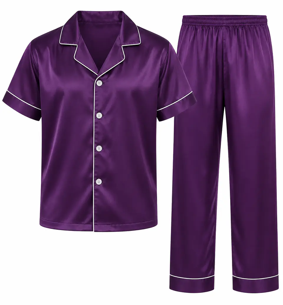 Pijama Satin Largo Diseño Unico Otoño Verano Lila Liso Xl 1