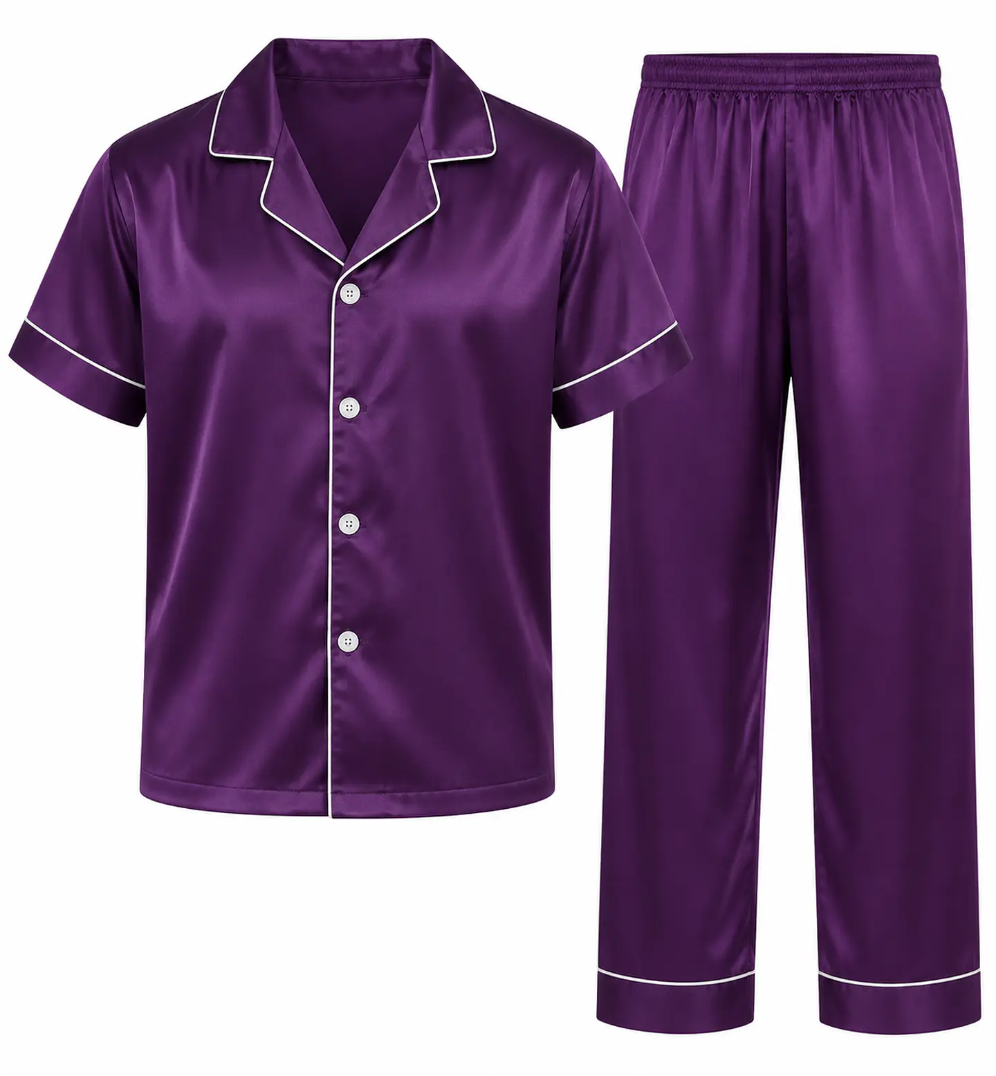 Pijama Satin Largo Diseño Unico Otoño Verano Lila Liso M 1