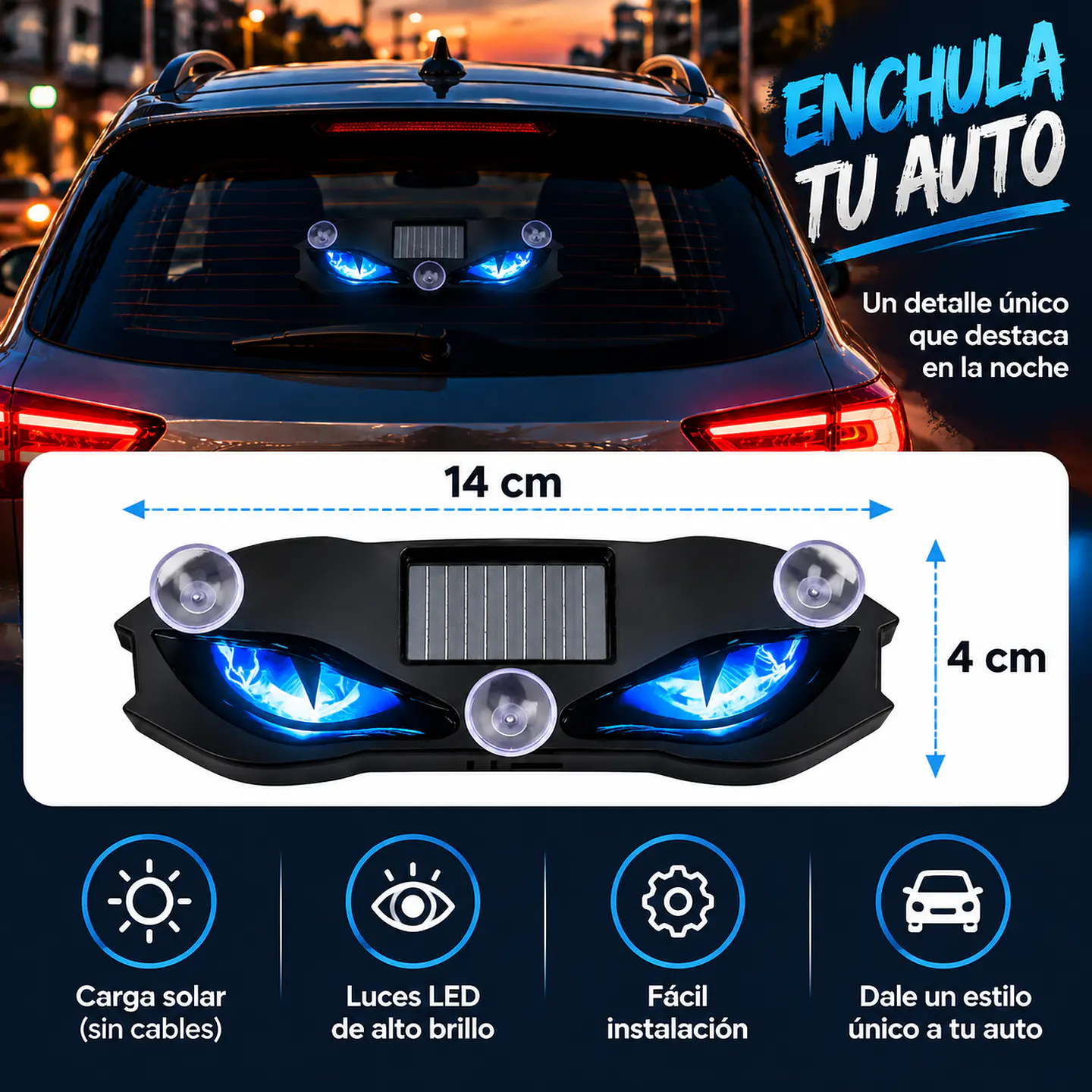Luz Solar Led Ojos De Diablo Para Parabrisas Auto Con Sensor 4