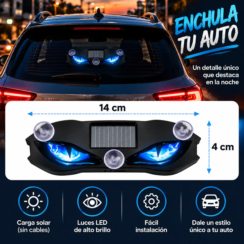 Luz Solar Led Ojos De Diablo Para Parabrisas Auto Con Sensor 4