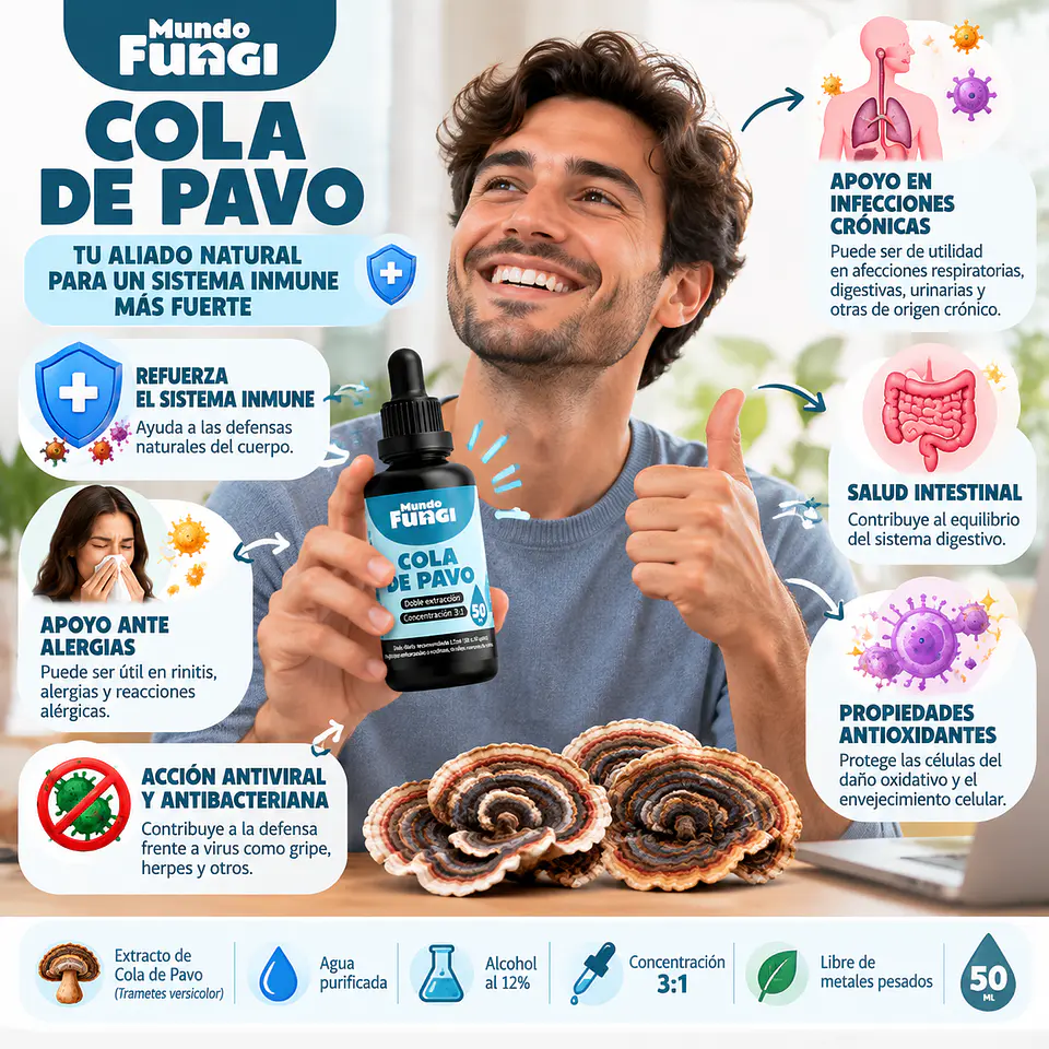 Cola De Pavo En Gotas Extracto 50 Ml | Mundo Fungi suplemento 3