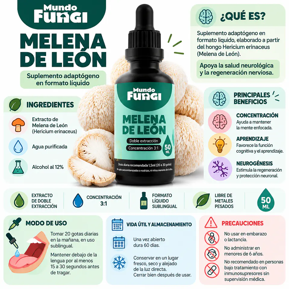 Melena De León Extracto 50 Ml Fungi Natural suplemento 4