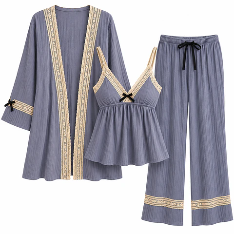 Pijama De Mujer Algodon Diseño Unico Gris Oscuro Liso S