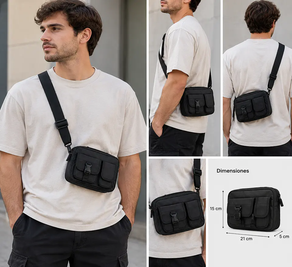 Bolso Bandolera cruzado morral negro 4