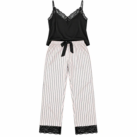 Pijama Satin largo primaveral Diseño Unico Negro
