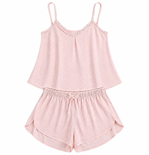 Pijama De Viscosa Para Mujer verano puntos rosa