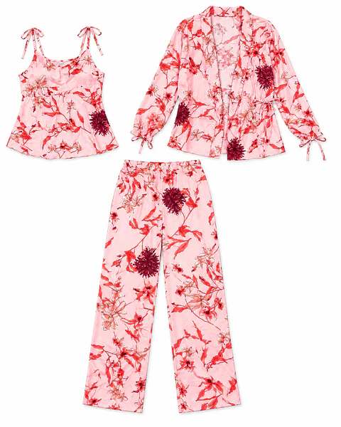 Pijama De Viscosa Rosa Con Diseño Único