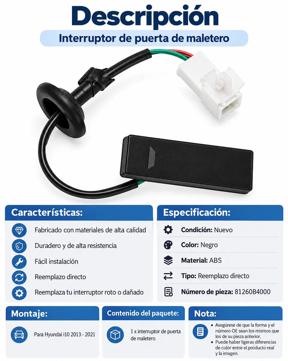 Boton Maletero Para Hyundai I10 2013-2021 Negro 3