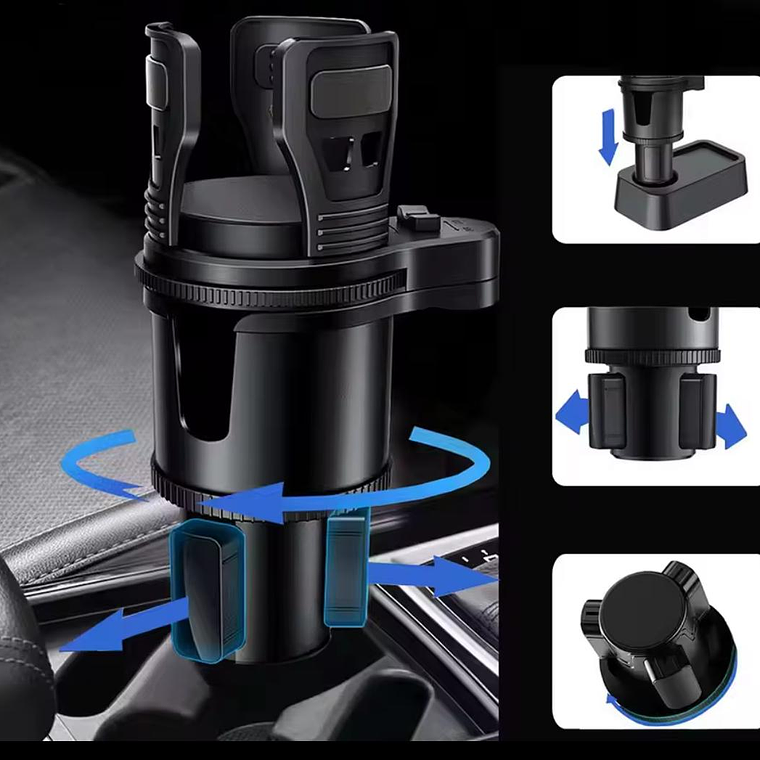 Porta Vaso Doble Ajustable Para Autos Multifuncional Negro 4