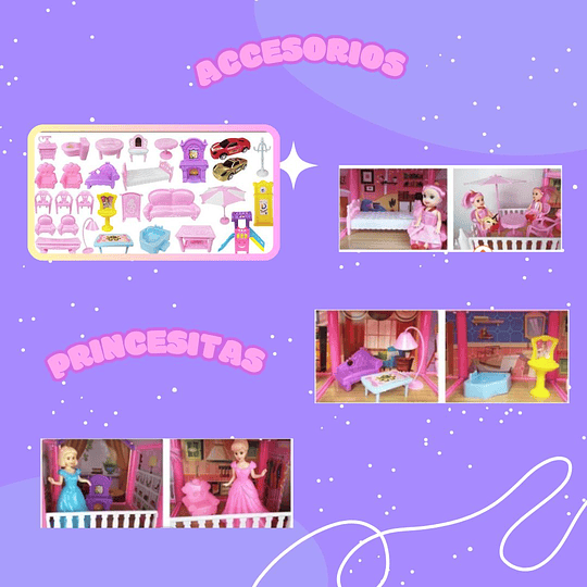 Casa de muñecas 220 pcs armable con accesorios para amoblar y muñequitas