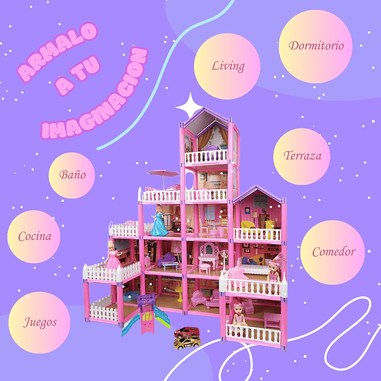 Casa de muñecas 220 pcs armable con accesorios para amoblar y muñequitas