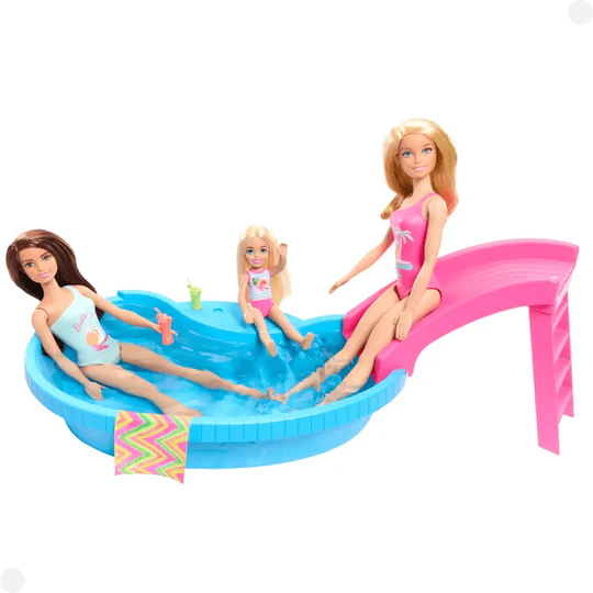 Muñeca Barbie Piscina Glam con Tobogán y Accesorios