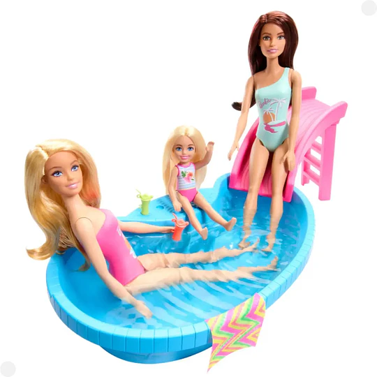 Muñeca Barbie Piscina Glam con Tobogán y Accesorios