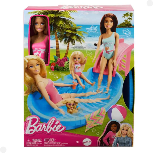 Muñeca Barbie Piscina Glam con Tobogán y Accesorios