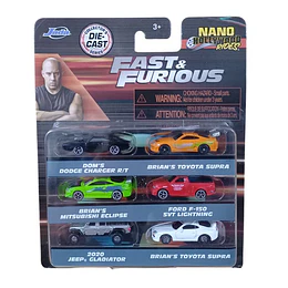 Set de 6 Vehículos Metálicos Rápidos y Furiosos Nano 4 cm