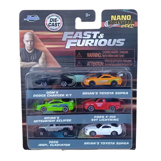 Set de 6 Vehículos Metálicos Rápidos y Furiosos Nano 4 cm