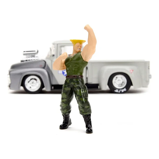 Camioneta Ford F-100 1956 Guile - Street Fighter con Figura | Jada Toys Escala 1:24 | Metal Die-Cast