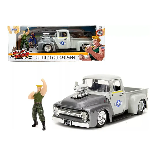Camioneta Ford F-100 1956 Guile - Street Fighter con Figura | Jada Toys Escala 1:24 | Metal Die-Cast
