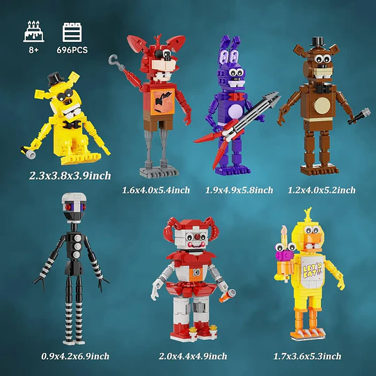 Set de Construcción FNAF Ultimate Custom Night | VLOTVFP 696 Piezas | 7 Figuras Animatrónicas