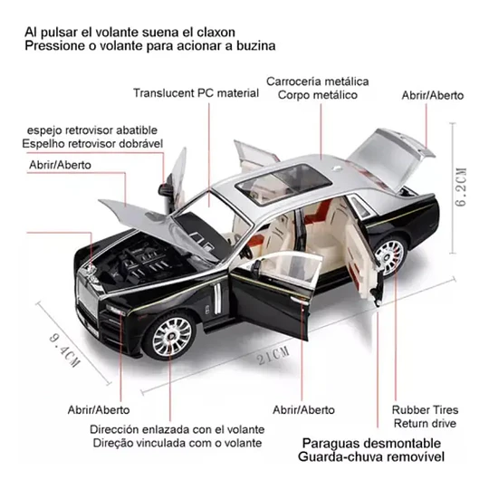 Automóvil a Escala Rolls-Royce Phantom | Adorno de Colección en Metal | Die-Cast Premium
