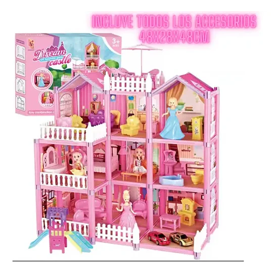 Casa De Muñecas 220 Pcs Armable C/ Accesorios Para Amoblar