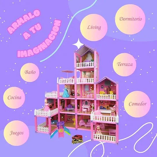 Casa De Muñecas 220 Pcs Armable C/ Accesorios Para Amoblar