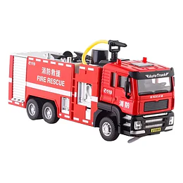 Carro Bombero  Metálico  1:50, Con Sonidos Y Lanza Agua Blanco