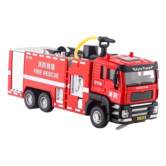 Carro Bombero  Metálico  1:50, Con Sonidos Y Lanza Agua Blanco