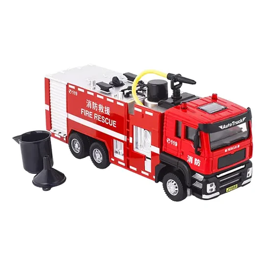 Carro Bombero  Metálico  1:50, Con Sonidos Y Lanza Agua Blanco