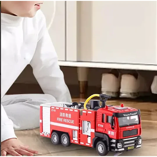 Carro Bombero  Metálico  1:50, Con Sonidos Y Lanza Agua Blanco