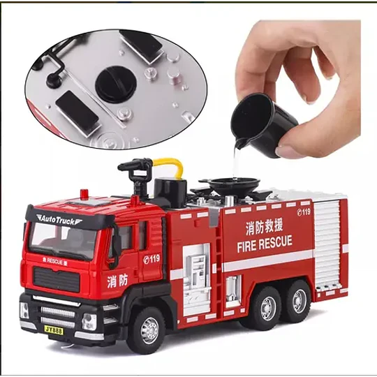 Carro Bombero  Metálico  1:50, Con Sonidos Y Lanza Agua Blanco