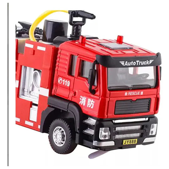 Carro Bombero  Metálico  1:50, Con Sonidos Y Lanza Agua Blanco