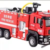 Carro Bombero  Metálico  1:50, Con Sonidos Y Lanza Agua Blanco