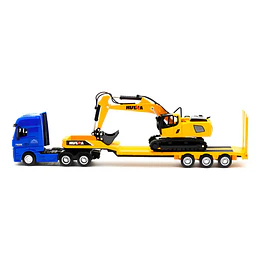 Camion Cama Baja Con Excavadora Escala 1:50 Full Metal